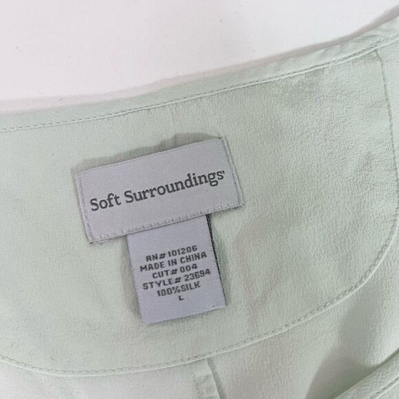 Soft Surroundings Blouse Top Womens Large Mint Silk Ruched Quarter Sleeve Pocket - Picture 3 of 8